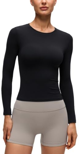 CRZ YOGA Womens Softembrace Long Sleeve Soft Crew Neck Shirts Basic Stretchy Tight T-Shirts Casual Going Out Fall Fitted Tops Black 10
