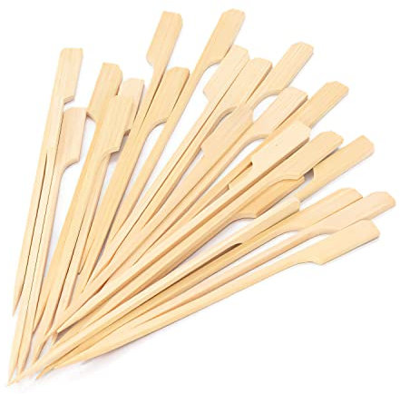 10 Inch Bamboo Skewers 100PCS Food Appetizer Toothpicks Wide Flat Paddle Bamboo Wood Picks for Cocktail, Marshmallow, Fruit, Grilling, Drink, BBQ, Barbecue, Yakitori Chicken, Fondue, Roasting