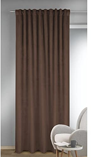 GardinenOutlet Glory Samt-Vorhangschal mit Gardinenband oder verdeckten Schlaufen, Polyester, braun, ca. 245x135 cm