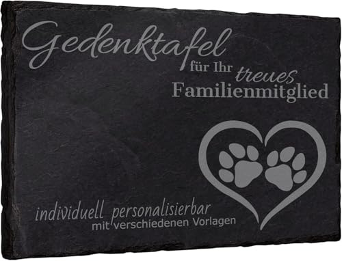 mtb more energy Gedenktafel Grabstein Hund & Katze aus Schiefer mit Gravur | wähle passende Motive und Schriftarten | Rechteckig 20x15 cm| Grabplatte Haustier