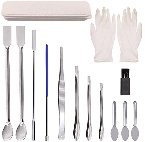 Swpeet 15 kits de máquina de llenado de cápsulas de acero inoxidable para relleno de píldoras #000 00 0, 1, 2, 3, cuchara de laboratorio, espátulas de laboratorio, bandeja de llenado, herramienta de