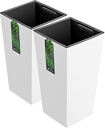 PAFEN 2X Blumentöpf hoch - 260 x 260 x 505 mm - Pflanzkübel mit Einsatz Blumenkübel Pflanztopf Kunststoff Matt, Weiß