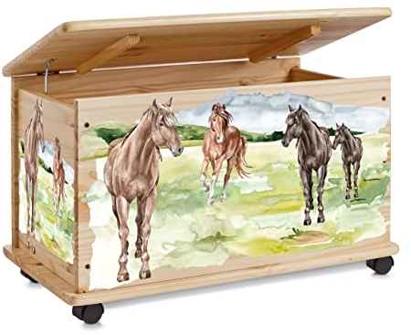 Farbklecks-Collection Spielzeugkiste Pferdewiese - Spielzeugkiste Holzkiste Kinderzimmer Deko personalisierbar