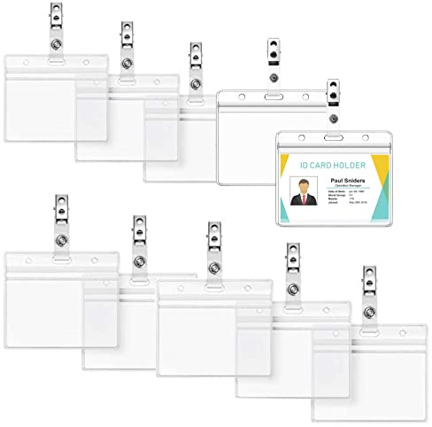 Badge Holder, 10pcs Clear Plastic Name Tag Holders, Plastic Card Holder with Metal Clip,for ID Card, Office School Supplies Card Holder for Office, Business, Exhibition and Exhibition