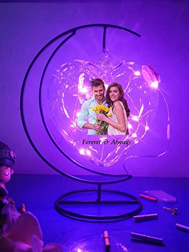 Collienght Personalisierte Foto-Wunschflaschenlampe Herz Eisen Hängendes Nachtlicht Glas Dekor Geschenk für Valentinstag, Weihnachten, Jahrestag, Geburtstag (Herz Foto Wunsch Flaschenlampe - Lila)
