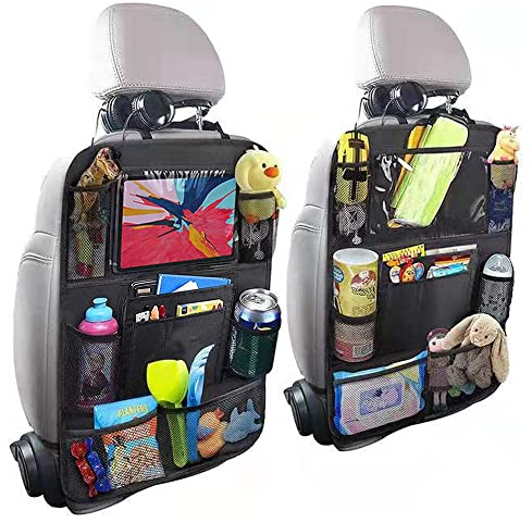 Kardne 2Pcs Kids Car Back Seat Organiser, Anti-Kick Protectors, Waterproof Toy Storage Pockets, Easy Clean, 600D Polyester, Mesh Pockets