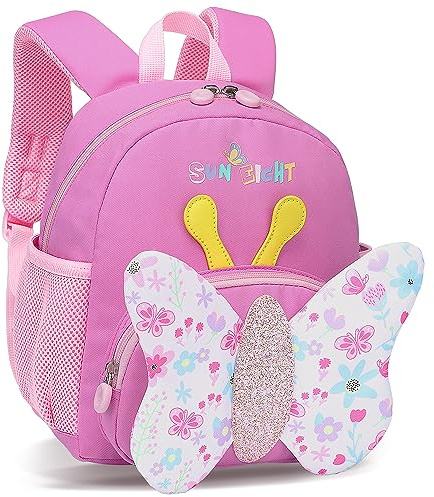 Tokeya Kinderrucksack Mädchen, Kleiner Schmetterlinge Rucksack Kinder mit Brustgurt, Wasserdicht Vorschule Kleinkind Schulrucksack Kindergarten Schultasche für 1-5 Jahre, Rosa