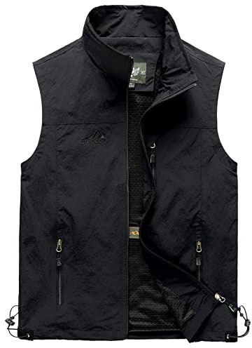 Sukany Men's Casual Utility Fishing Vest Lightweight Outdoor Work Safari Travel Photo Multi Pockets Waistcoats Black XL
