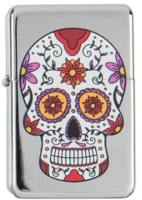 Benzin-Feuerzeug mit Klappdeckel, nachfüllbar, Motiv Mexikanischer Schädel (Calavera) / 6 verschiedene Modelle (Skull 02)