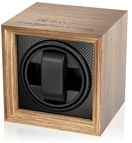 Fousenuk uhrenbeweger für automatikuhren mit leisem Motor, 2 einstellmodi, quadratisch nussbaumfarbenes uhrengehäuse, mit USB-ladeanschluss und Memory-Schaumstoff, für mechanischen uhrenaufzug