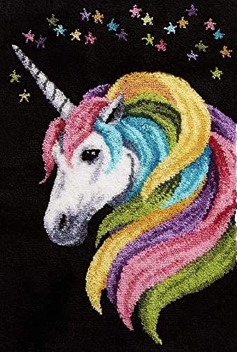YOOTOM Tapis de nouer à faire soi-même, ensemble de tapis de broderie, coussins décoratifs bricolage, tapis à crochet, licorne modèle préimprimé, 50 x 38 cm