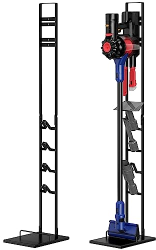 Fousenuk Vacuum Cleaner Stand Schwarz, Staubsaugerständer Metall Kein Bohren Bodenständer, Standfuß Halterung Rahmen für Akkusauger und Handstaubsauger, Zubehör Halterung für V11 V10 V8 V7