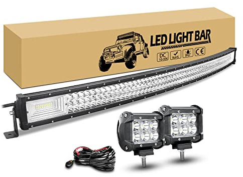RIGIDON 127 cm 648W Led Bar Gebogen mit 12V Kabelbaum, 2x 10 cm Spotlight | Dreireihig Led Arbeitsscheinwerfer, Spot Offroad Zusatzscheinwerfer Arbeitslicht für Auto SUV LKW KFZ Traktor 4x4 Fahrzeuge