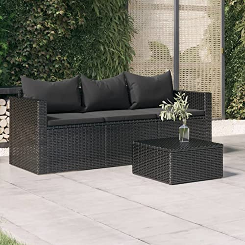 Festnight Balkon Sofa 3 Sitzer Gartensofa Rattan Balkonmöbel Keiner Balkon Lounge Sofa Outdoor Rattansofa Gartenmöbel Set Klein Gartenlounge Loungemöbel Terrasse Terrassenmöbel, Schwarz