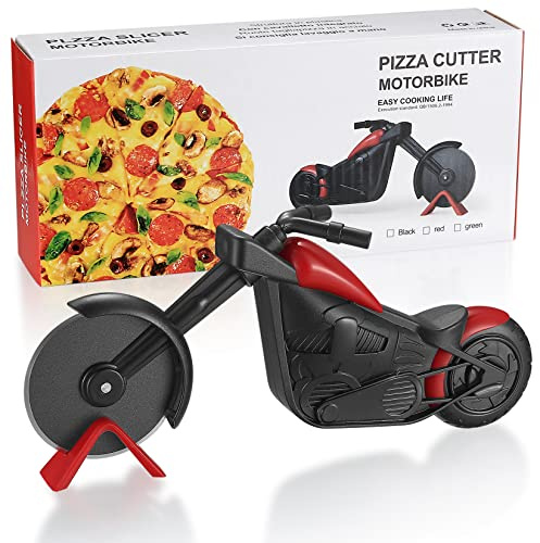 Roulette à pizza en acier inoxydable à deux roues, roulette à pizza fantaisie en forme de moto avec revêtement antiadhésif, convient pour les accessoires de gadgets de cuisine (moto)