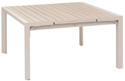 Hespéride - Table de Jardin Extensible Carrée Evasion Beige - 10 Places - Aluminium Antirouille Aluminium Effet Bois - Meuble d'Extérieur Rallonge