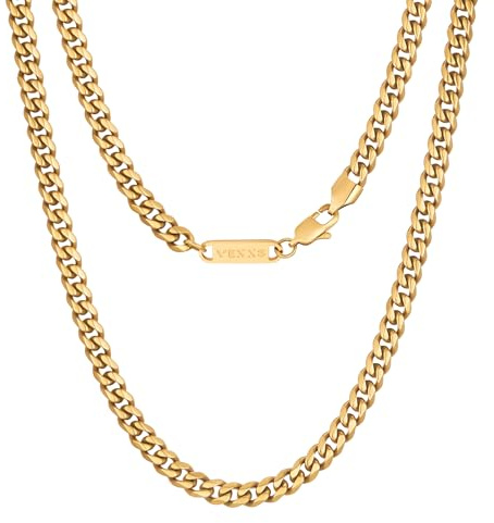 VEXXS 3/4/5/6mm Herren Panzerkette, 18K Gold beschichtet Cuban Halskette, Miami Kubanische Gliederkette Herren Kette Hip Hop Nickelfrei für Männer Damen