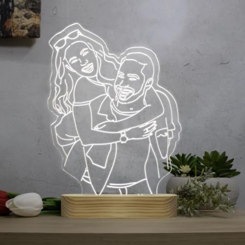 DEREGALOOS Lámpara Led 3D Personalizada con tu Foto. Regalos Personalizados Para San Valentín, Día del Padre, Día de la Madre, Aniversario. Placa de Metacrilato con Luz. (24,5 cm ancho)