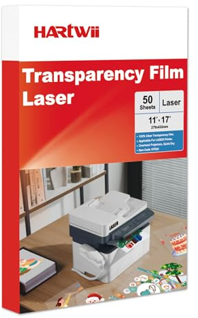 Hartwii 11x17 Laser Transparency Film,50 Sheets 4mil Double Sides Overhead Projector Film for Laser Jet Printer and Copier,Transparent OHP Film Paper A3 Menu Size