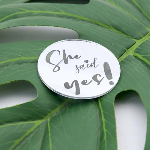 She Said Yes Cupcake Toppers Engraved Discs - Pack of 6 - Hen Party Cupcake Toppers - Engagement Cupcake Toppers - Acrylic Mirror Cake Topper - Mirror Silver