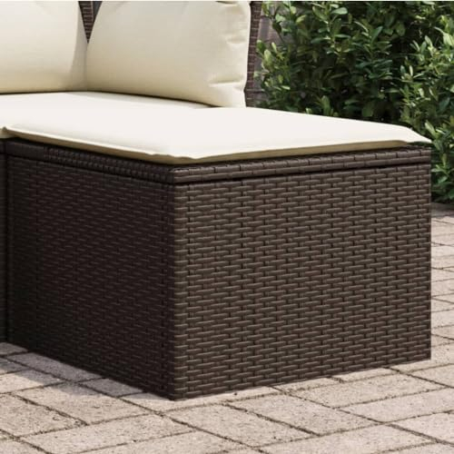 ZEYUAN Gartenhocker mit Kissen Braun 55x55x37 cm Poly Rattan, Balkon Hocker, Fusshocker Garten, Hocker Garten, Fußhocker Für Sessel, Gartenmöbel Hocker - 366206