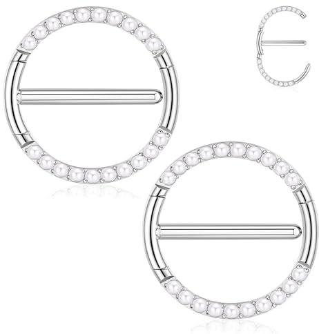 hengkaixuan 316L Edelstahl Nippel Straight Bars Nippelring 14G Nippelschmuck Silber Nippel Clicker Ringe Nippel Barbells mit Perle Rundes Nippelpiercing Schmuck 14mm für Frauen