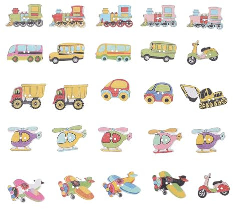 BELLIFFY 50stücke Teiliges Diy Holzknöpfe Cartoon Transportmotive Bunte Gemischte Farben Langlebige Holzkleiderknöpfe Für Basteln Nähen Stricken Und Scrapbooking