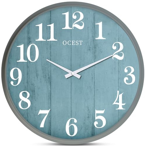 OCEST 18 Inch Large Indoor Outdoor Wall Clock, Silent Non-Ticking Modern Wall Clocks with Woodgrain Design Decorative for Living Room, Farmhouse, Kitchen, Bathroom,Porch，Garden
