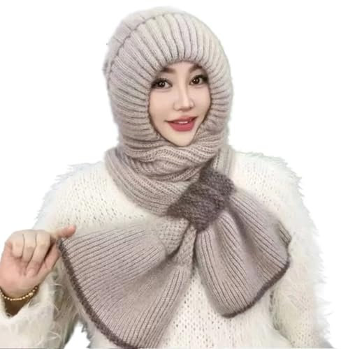 JPSSJGYH Winddichter Mützenschal mit integriertem Ohrenschutz, Warmer Winterschal aus Strick, vielseitiger gestrickter Kapuzenschal (Light Gray,One Size)