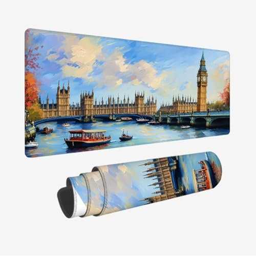 Tapis de Souris XXL 1600x800x3mm, Tapis de Souris Voilier sous Main Bureau, Tapis Souris Tour Tapis de Souris Gamer, Tapis Souris Gamer Imperméable Antidérapante, sous-Mains pour Bureau/Gamer JC-109