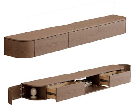 Meuble TV flottant moderne avec lumières LED, centre de divertissement mural avec buffet, 2 tiroirs et grande étagère de rangement, console multimédia en bois pour téléviseurs jusqu'à 60, élégant et