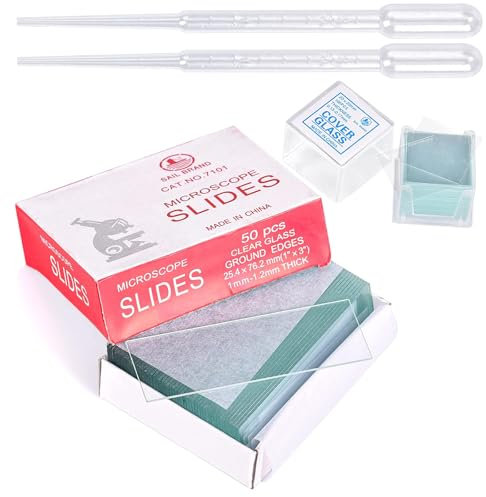 50 Stück Mikroskop Objektträger 76x25 mm,Vorgereinigte,und 100 Stück Mikroskop-Deckgläser 20x20 mm,mit Tropfer,Optische Glas-Träger- und Deckgläser für Biologieunterricht und Probenpräparation