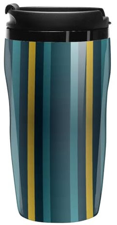 Stanley-Kaffeetasse mit Deckel, 340 ml, Kunststoffbecher, versiegelter Trinkdeckel, Wasserbecher, Teetasse, gelbe Streifen, bedruckte Tassen, passt in Auto-Becherhalter