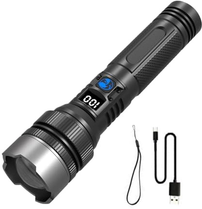 Linterna potente, linterna LED recargable, alto brillo de lúmenes, diseño portátil de mano, para camping, senderismo, y uso doméstico, 4 x 16,8 cm