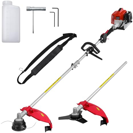 AMERISUN 26cc Gas Weed Wacker, Brush Cutter Trimmer Weed Eater 2 in 1, 2 Cycle Air-Cooled Engine 10'' Brush Blade 16'' Cutting Width with Rubber Handle & Shoulder Strap Efficient for Yard Garden