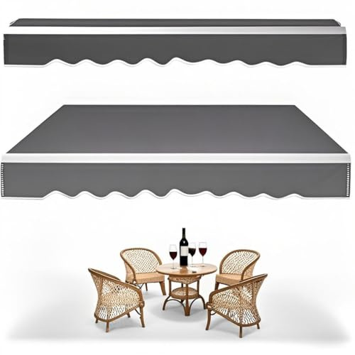 Izrielar Gelenkarmmarkise 300x250cm – Markise Balkon Ohne Bohren, Linksseitiger Kurbel Winkel 5°-45°, UV-Schutz & Reißfest (Grau)