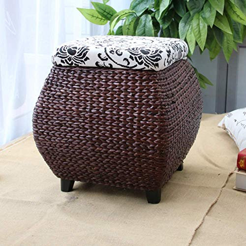 NGAMITSX Rattan-Aufbewahrung, quadratischer Pouf, Fußhocker mit Deckel, Fußstütze aus Massivholz für Balkon, Schlafzimmer, Eingangsbereich, 4 Beine, Braun, H 15 74In