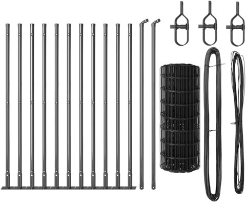 vidaXL Cerca Euro con 13 Postes y Brida de 0.6 x 25m en Acero Gris Recubierto de Polvo | Cerca de privacidad para el Exterior, Resistente a los UV y Duradera, Ideal para marcar límites en el jardín o