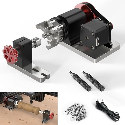 Twotrees TTC 450 CNC Rotary Axis, 4th Axis 360° Rotary Kit with 4–60mm Chuck, Compatible with TTC450 & Most CNC Router Machines, for Carving Cylindrical Objects