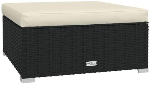 Eleganz Garten-Fußhocker mit Kissen Schwarz 70x70x30 cm - PE-Rattan & Stahl - Langlebig & Wetterfest - Perfekt für Terrasse & Balkon