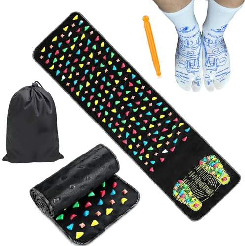 KBIBCK Foot Massage Mat 120x35 cm, Acupuncture Mat for Feet with Acupoint Socks & Storage Bag, Imitation Stone Foot Massage,Reflexology Walk StoneFoot Massage Stone Mat with Chart for Foots Relaxation