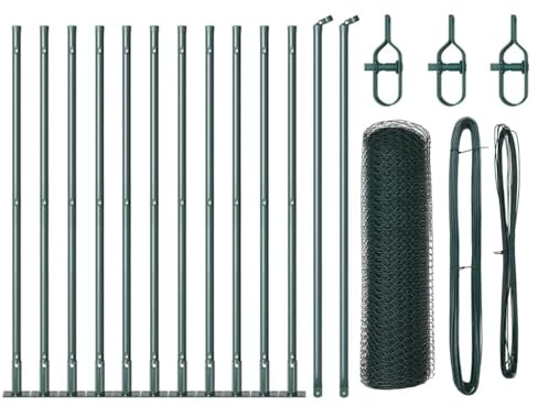 vidaXL Poteau de clôture. Vert 25 x 0,5 m (maille de 13 mm) Acier, Clôture en acier pour jardin et terrasse, panneaux modernes, sécurité renforcée, barrière résidentielle