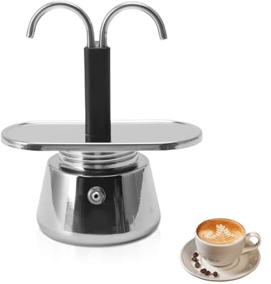 Agatige 2 Cup Dual Pipe Moka Pot, 100ml Stainless Steel Stovetop Double Spout Espresso Maker Coffee Percolator Conduit Coffee Moka Pot for Italian and Cuban Cafe Brewing