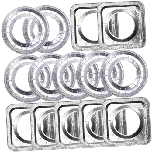 FONDOTIN 20 pièces Tapis de Protection pour Gazinière Aluminium Résistant Chaleur Protège Brûleurs Carrés et Ronds Couvre-feux Anti-huile pour Cuisinière à Gaz Réutilisables et Faciles à