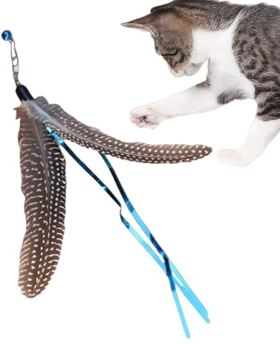 Genérico Jouet en plume de chat - Jouet interactif pour chat - Teaser moulin à vent avec tête remplaçable | Accessoire interactif de jeu d'animaux de compagnie pour petits chats moyens