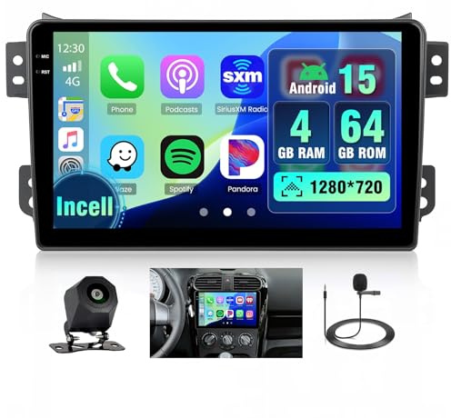 4+64G Android Autoradio med skärm för Suzuki Splash Ritz/Opel Agila 2004-2014 Trådlös Carplay, Autoradio med Navi 9 Tum Incell skärm Android Auto/FM/RDS/Backkamera