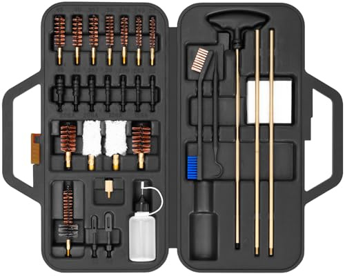 BOOSTEADY Kit Pulizia Armi Elite Edition, Set Universale per Pistole, Fucili, Revolver e Carabine con Aste e Spazzole in Ottone per Calibri .22, .357/9MM, .30, .40, .45, .243, .270, 12GA, 20GA