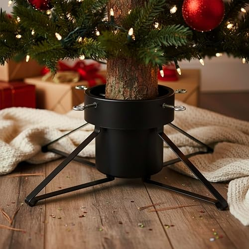 ADEPTNA Christmas Tree Stand for Real Trees – Large Xmas Tree Holder with 4 Adjustable Screw Grips & 2L Water Reservoir - Fits Real Trees up to 2.1m Tall | Stable & Easy Assembly Tree Base (BLACK)