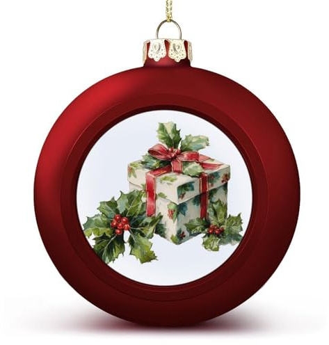 Caja de acuarela con hojas de acebo, adornos de bolas de Navidad inastillables, bolas rojas para árbol de Navidad, decoración de árbol de Navidad, vacaciones, boda, fiesta