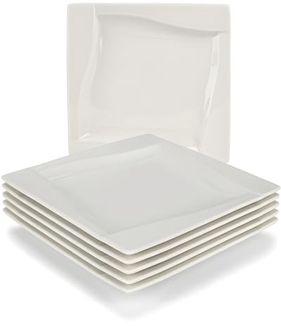 Festa Italia 6-Tlg Dessertteller aus Porzellan - 14 cm - Frühstücksteller Set 6 Personen - Weiß Kuchenteller - 6 Stück Kleine Quadrat Dessert Teller - Moderne für den Alltag und besondere Anlässe